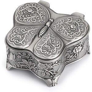 ✨Hipiwe Women Silver Metal Trinket Butterfly Jewelry Organizer Treasure Box